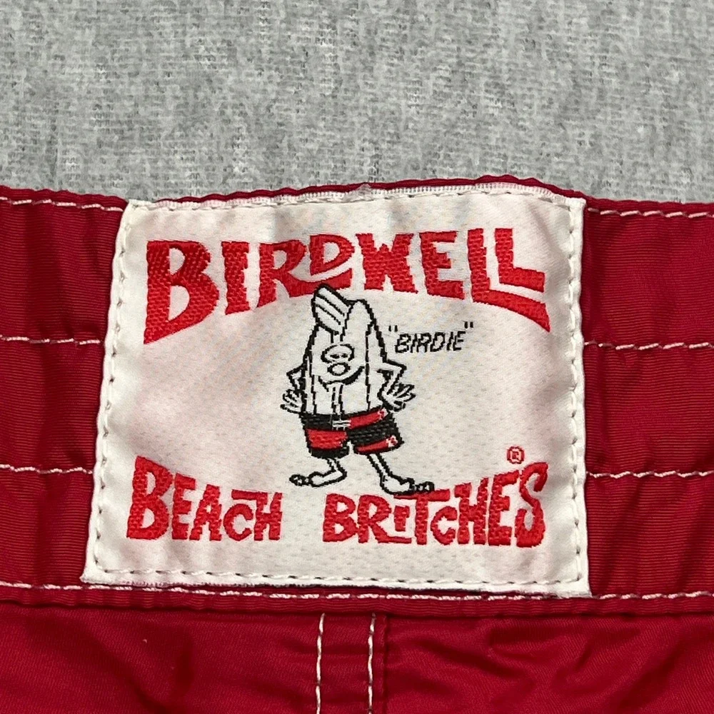 Birdwell Beach Britches Board Shorts Mens 32 Red Lace Up Swim Stitched USA Made